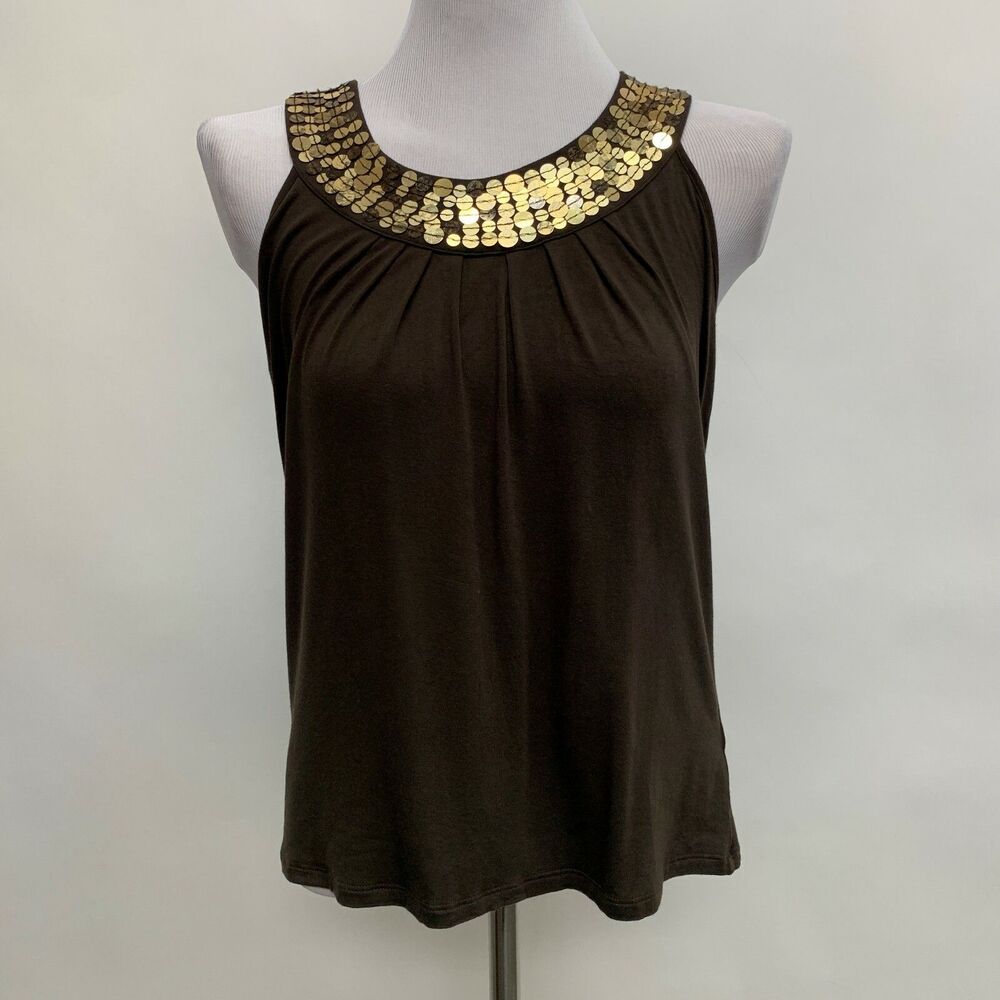 Michael Kors Women's Top‎ Petite Small Brown Sleeveless Sequins